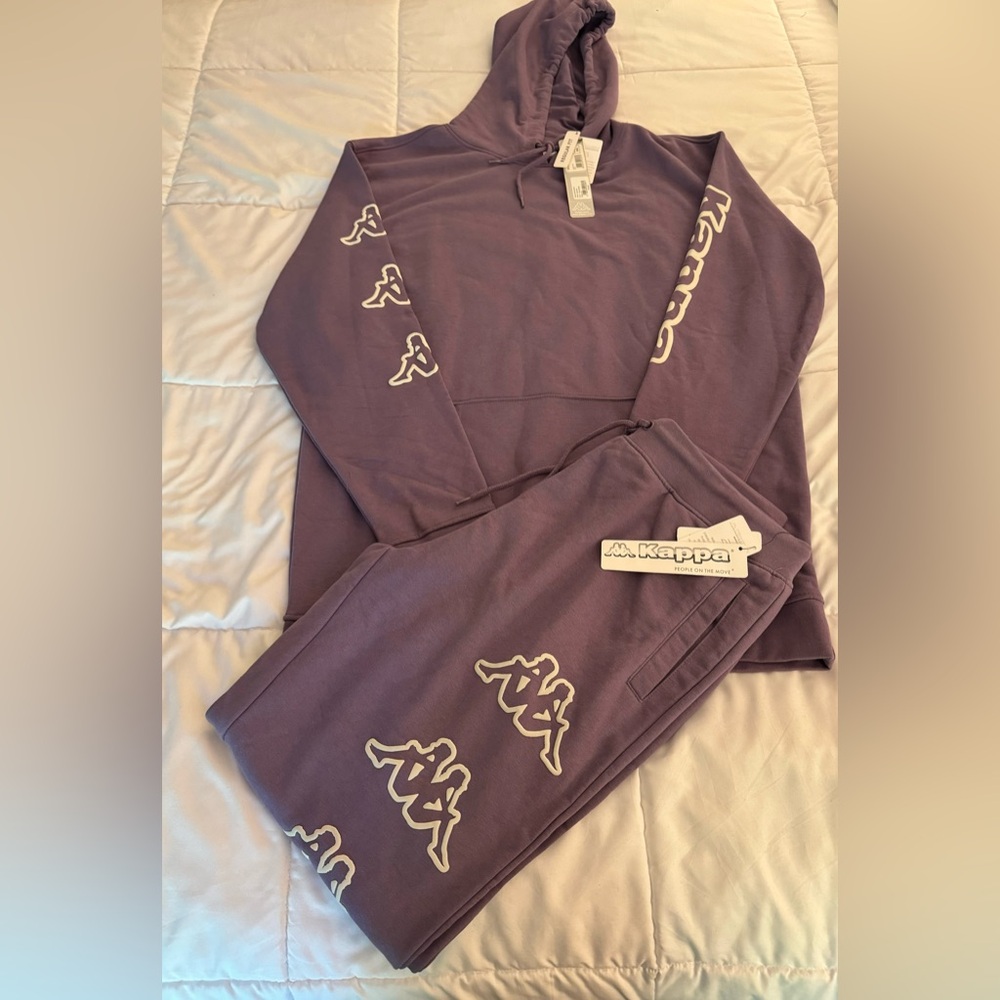 Kappa Logo Avo Hoodie Sweatshirt Purple Beige/joggers